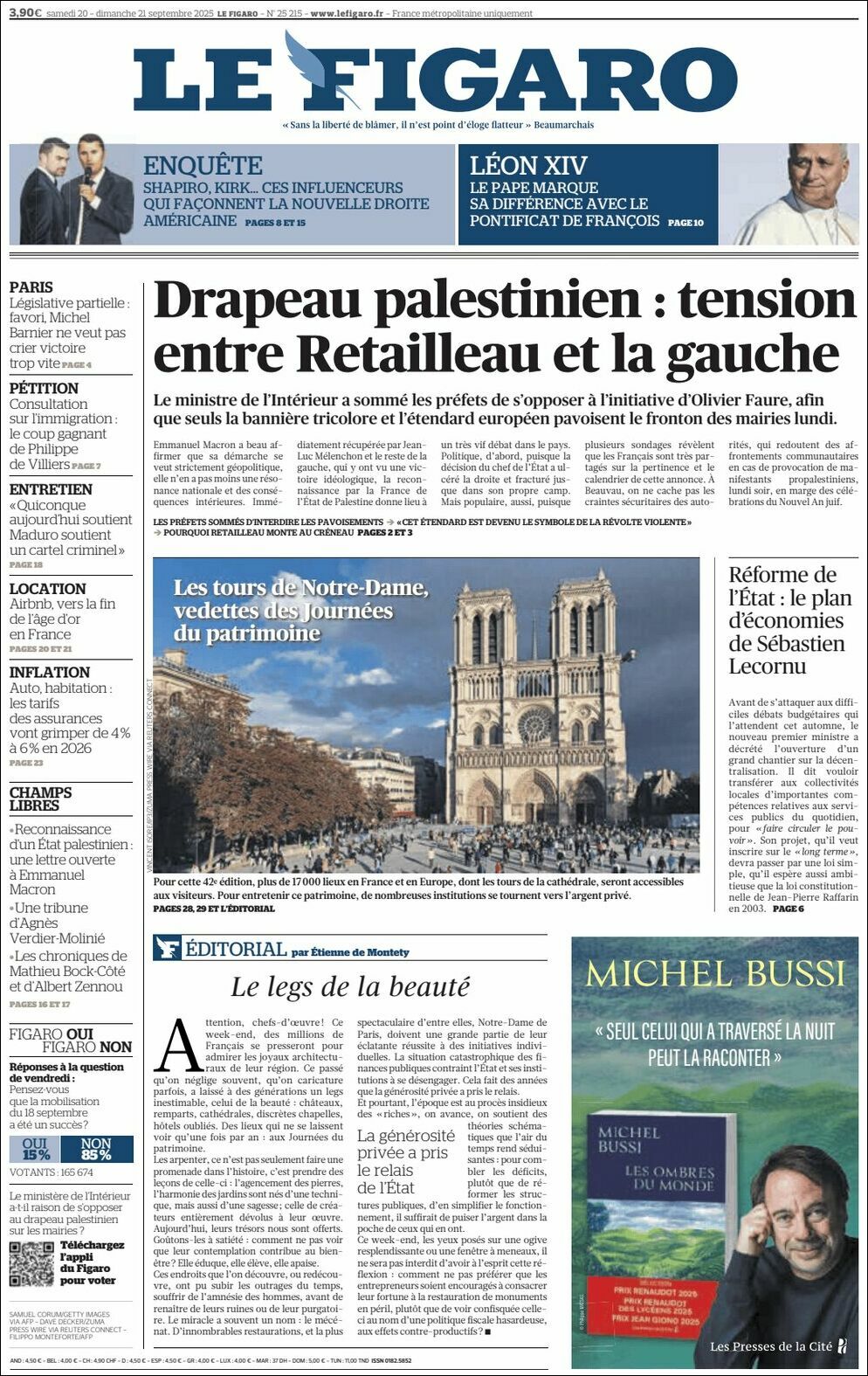 Le Figaro, edición del sábado 20 de septiembre de 2025