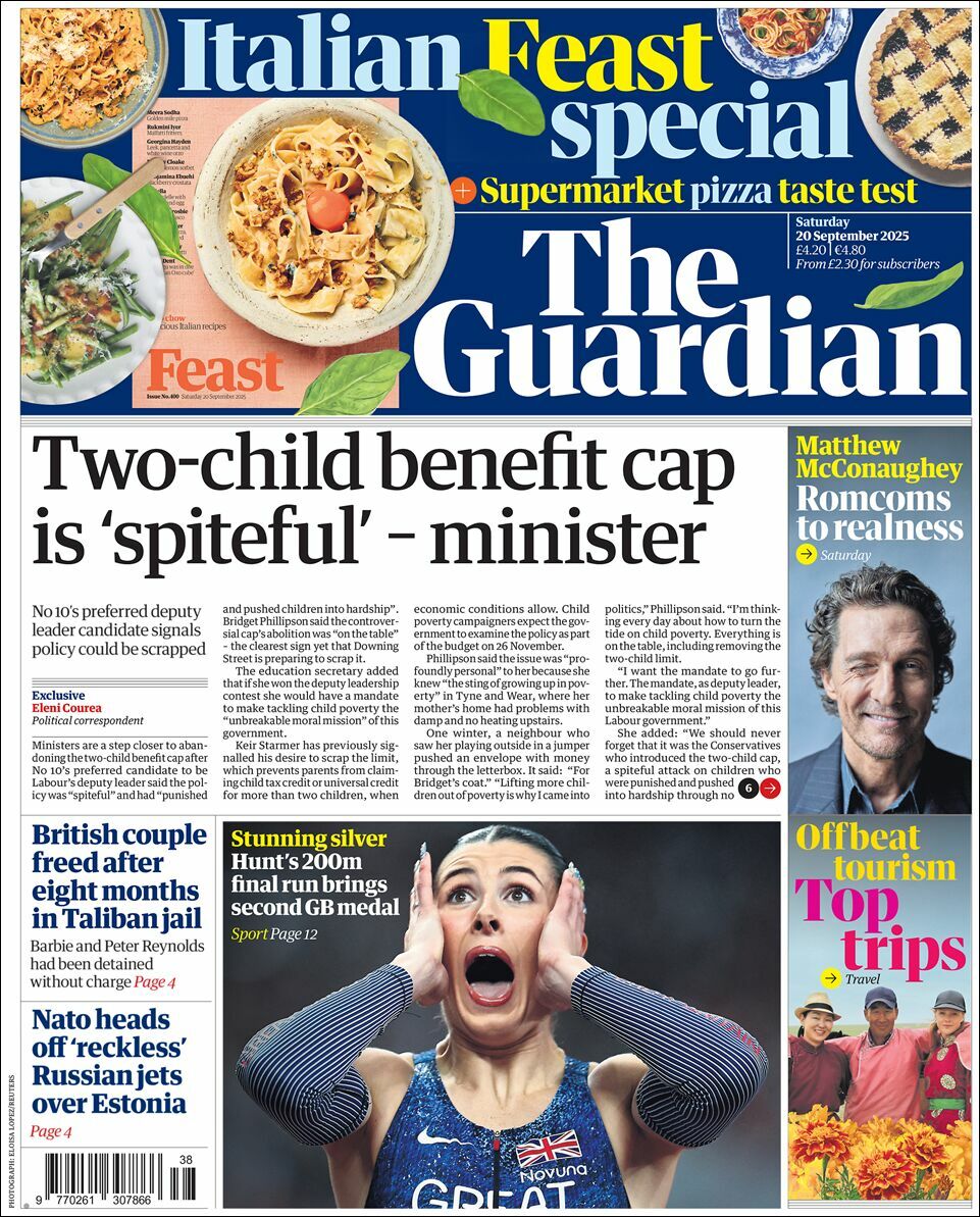 The Guardian, edición del sábado 20 de septiembre de 2025