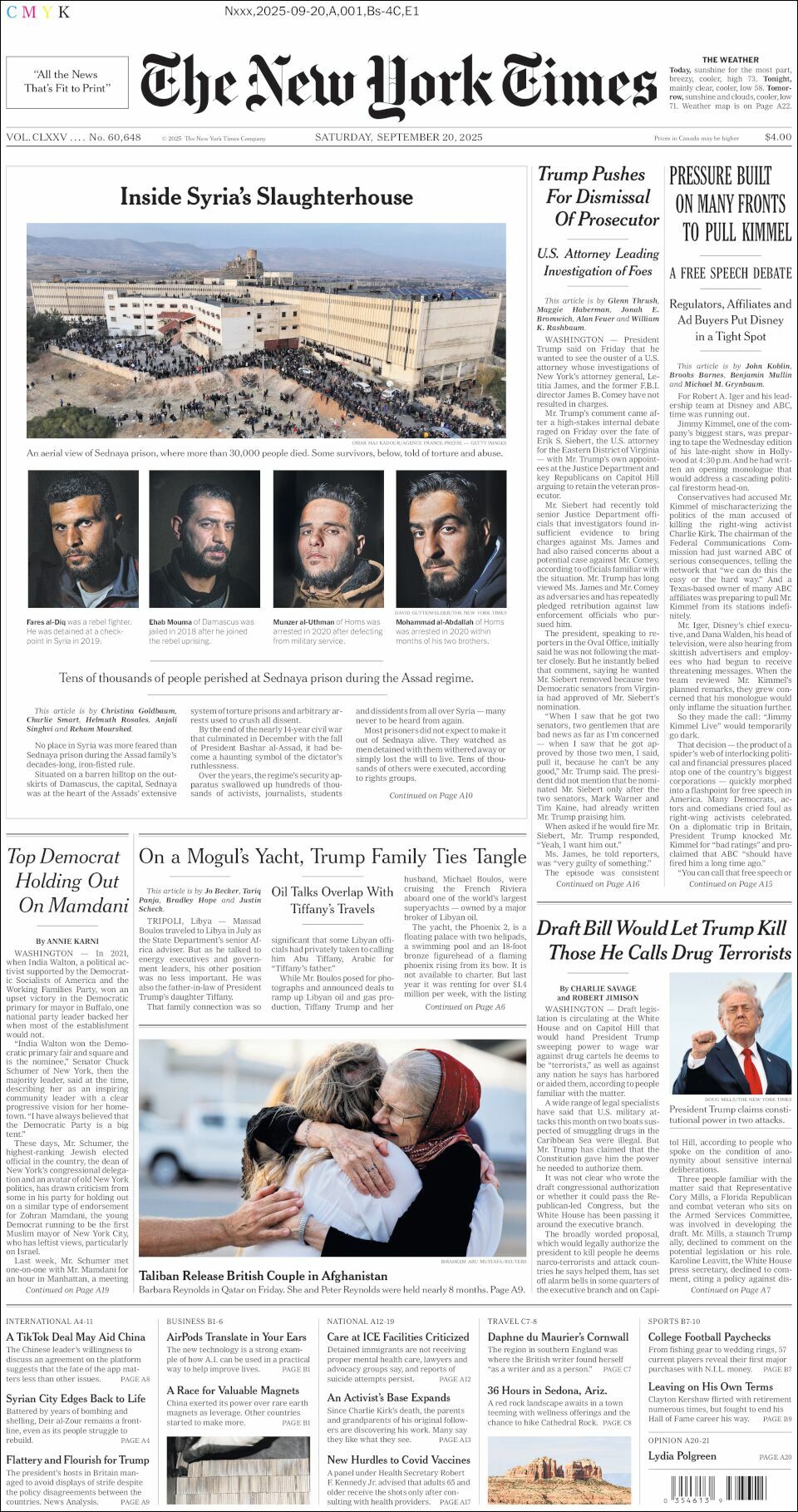 The New York Times, edición del sábado 20 de septiembre de 2025