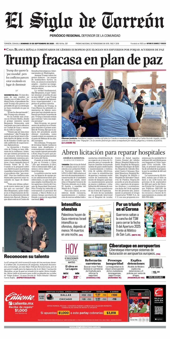 El Siglo de Torreón, edición del domingo 21 de septiembre de 2025