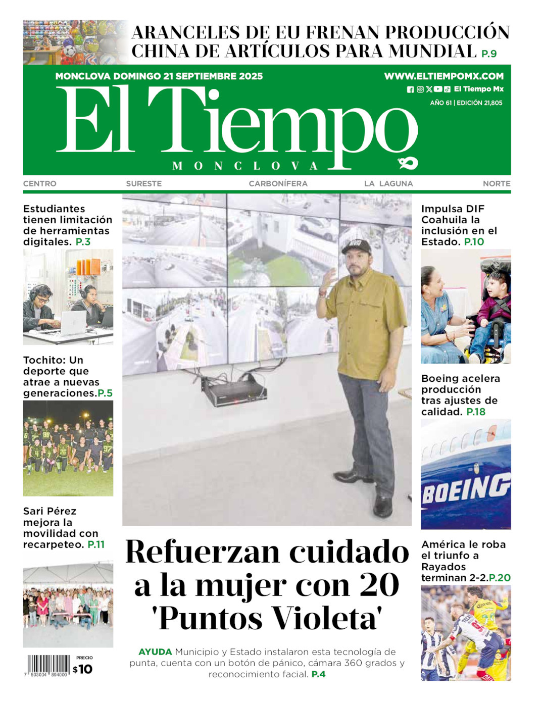 El Tiempo Monclova, edición del domingo 21 de septiembre de 2025