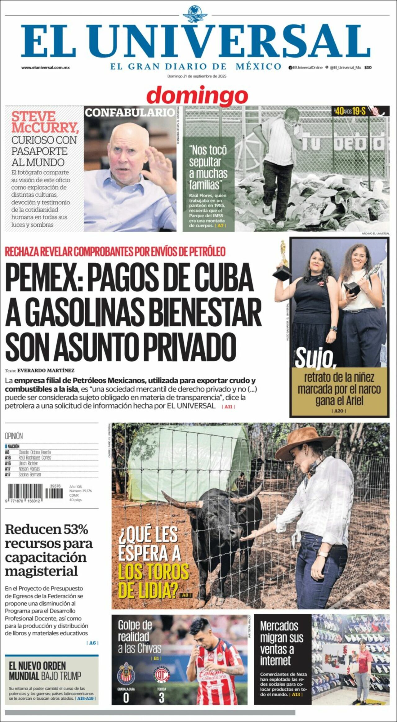 El Universal, edición del domingo 21 de septiembre de 2025