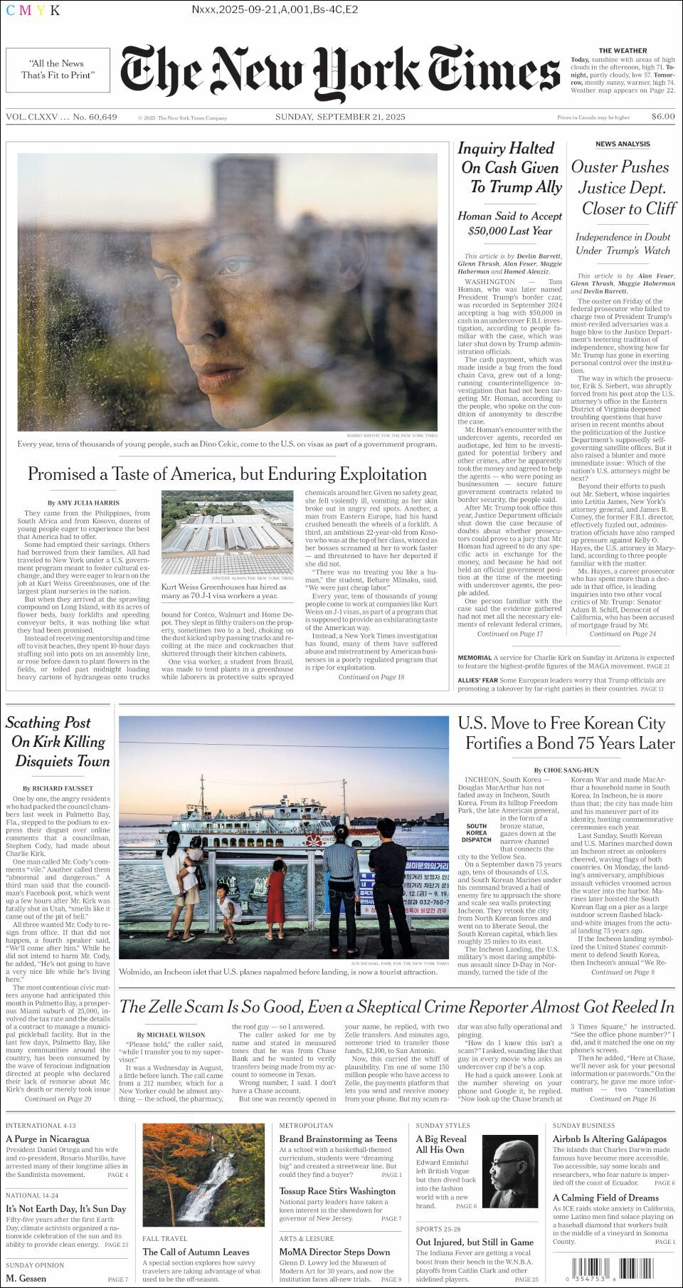 The New York Times, edición del domingo 21 de septiembre de 2025