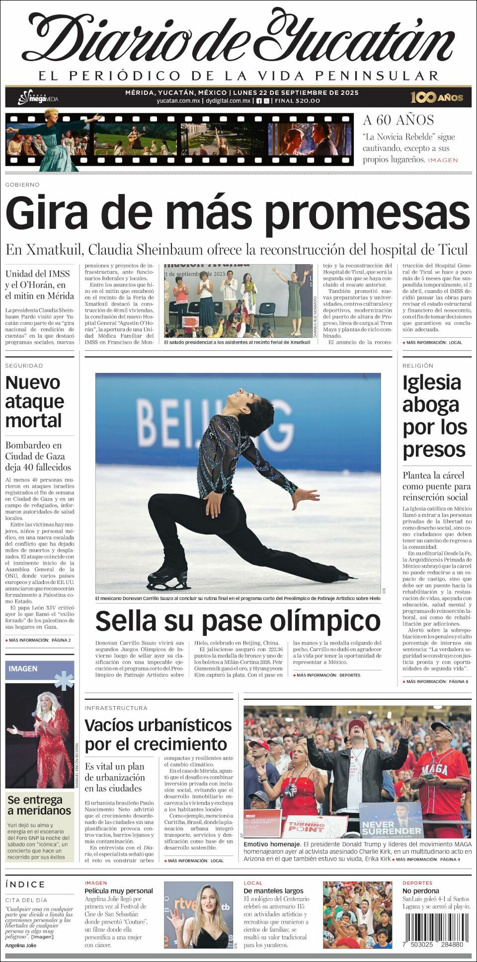 El Diario de Yucatán, edición del lunes 22 de septiembre de 2025