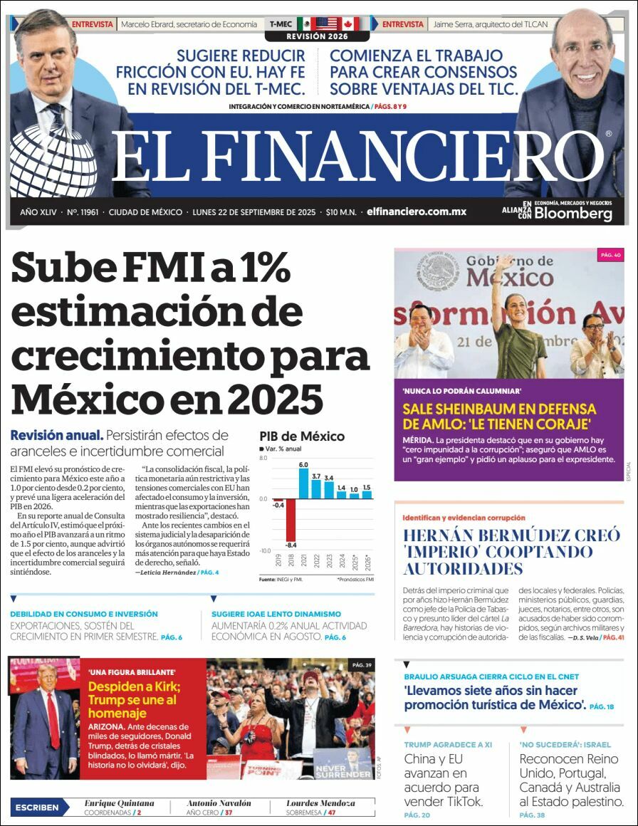 El Financiero, edición del lunes 22 de septiembre de 2025