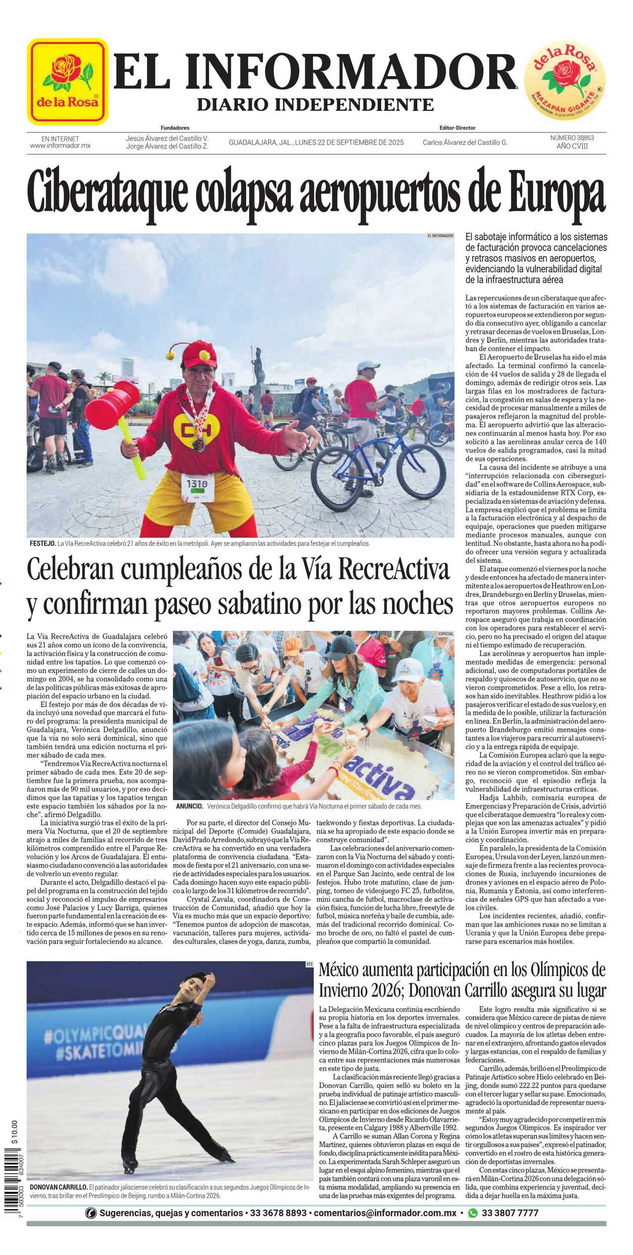 El Informador, edición del lunes 22 de septiembre de 2025