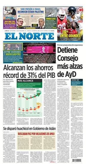 El Norte, edición del lunes 22 de septiembre de 2025