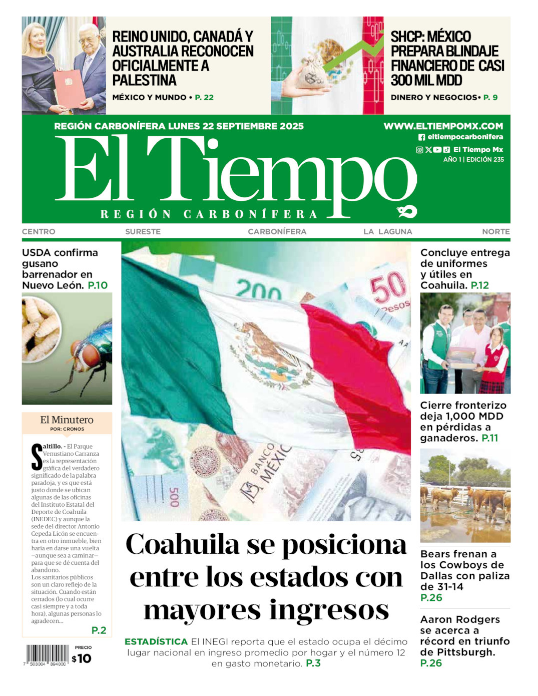 El Tiempo Región Carbonífera, edición del lunes 22 de septiembre de 2025