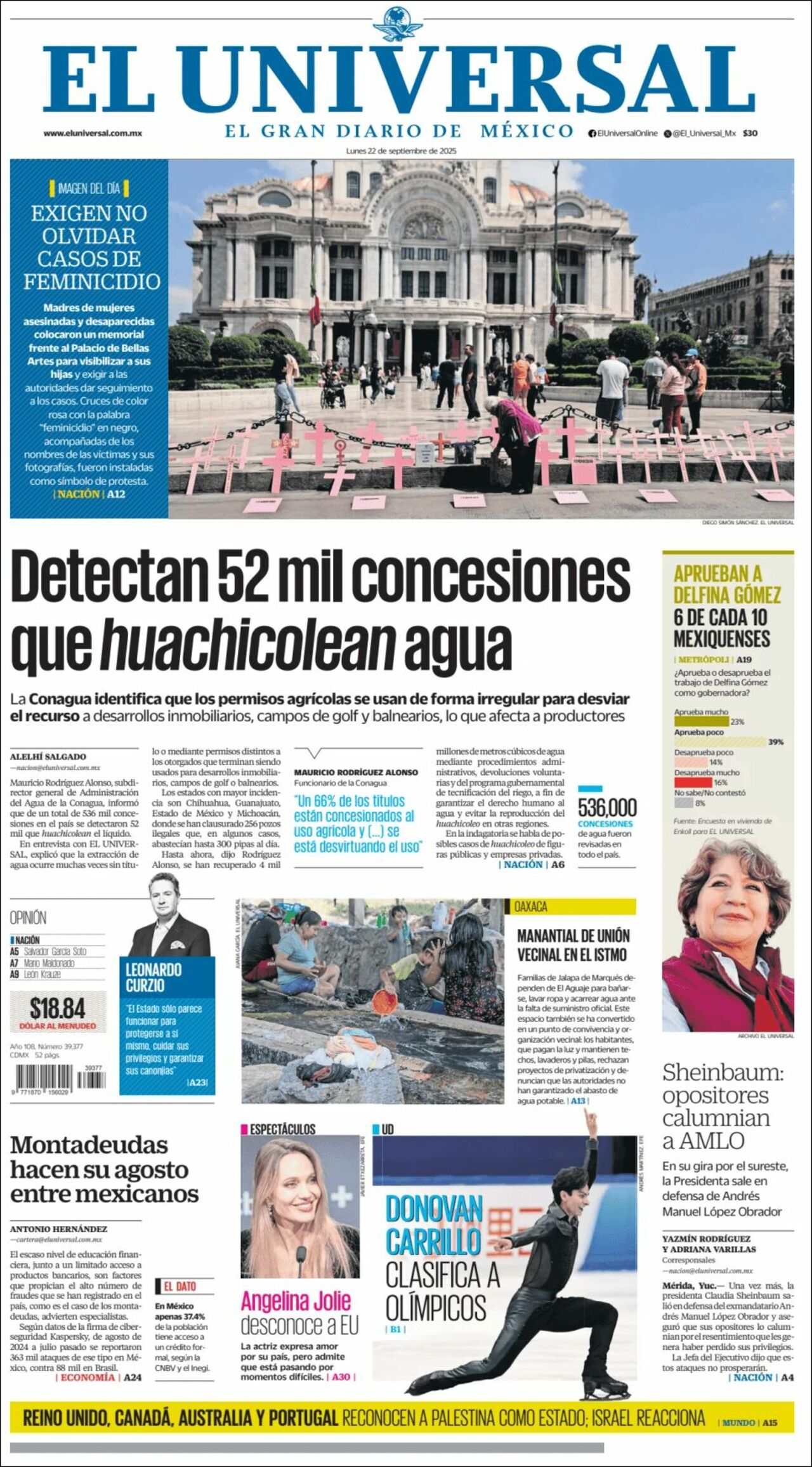 El Universal, edición del lunes 22 de septiembre de 2025