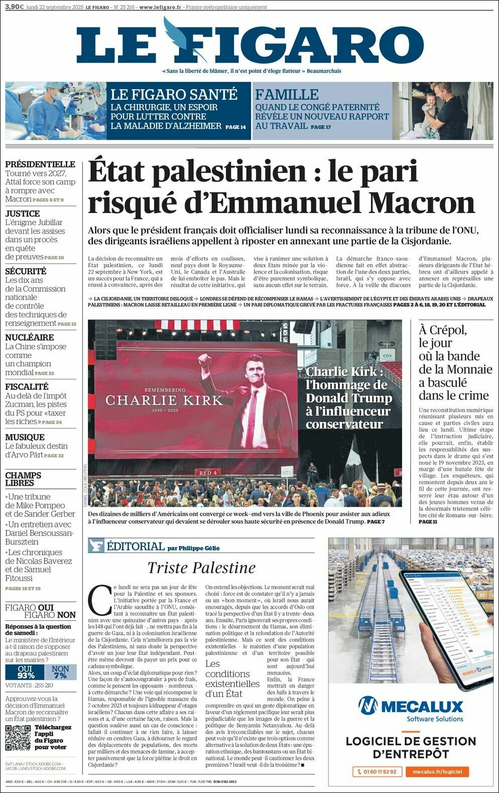 Le Figaro, edición del lunes 22 de septiembre de 2025
