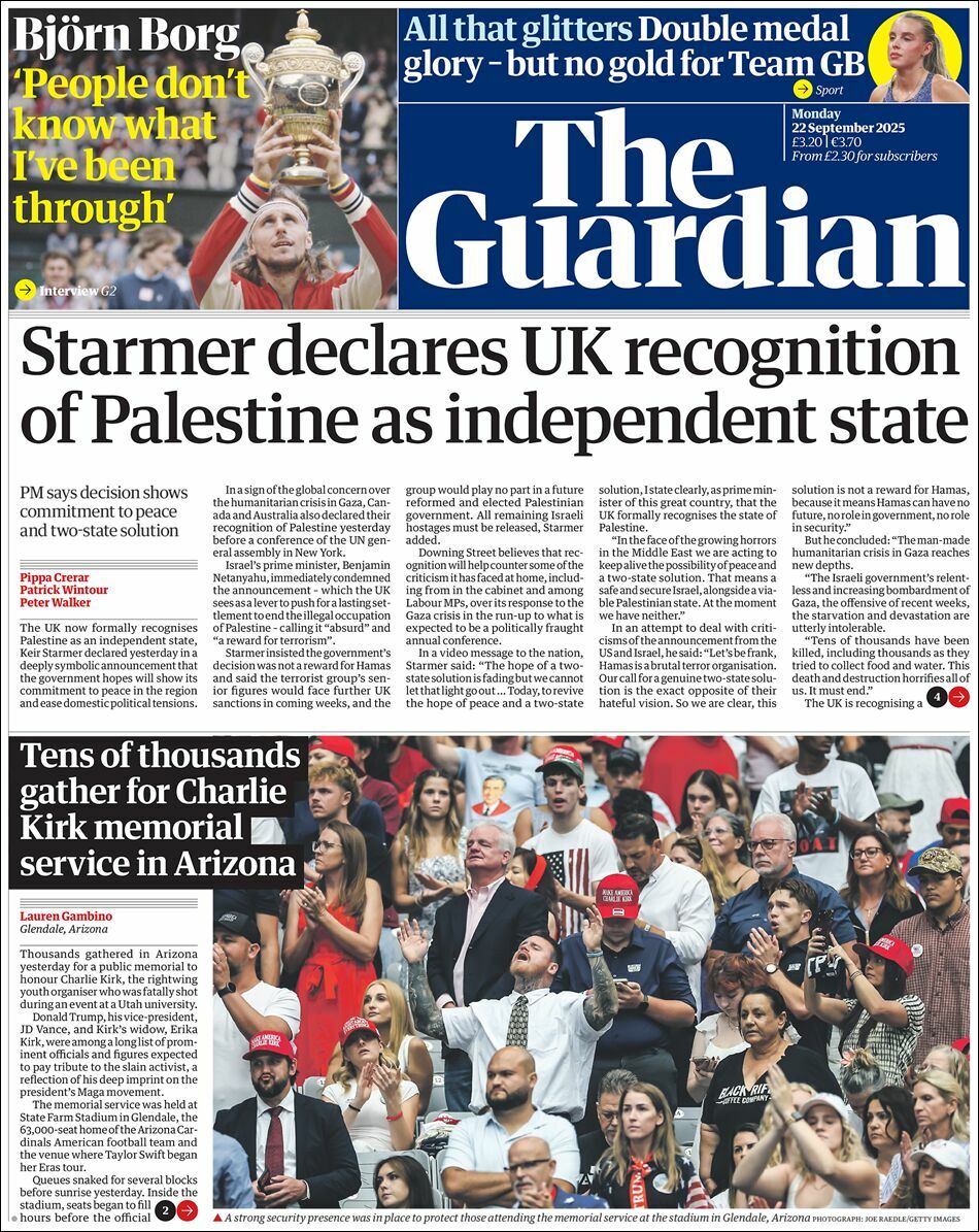 The Guardian, edición del lunes 22 de septiembre de 2025