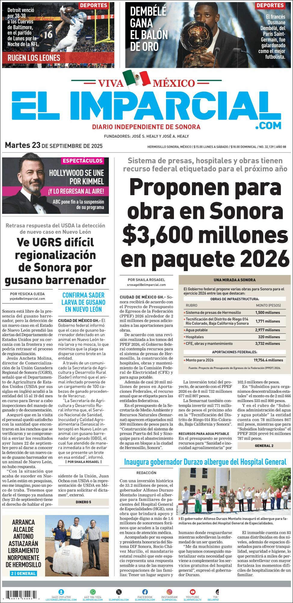 El Imparcial, edición del martes 23 de septiembre de 2025