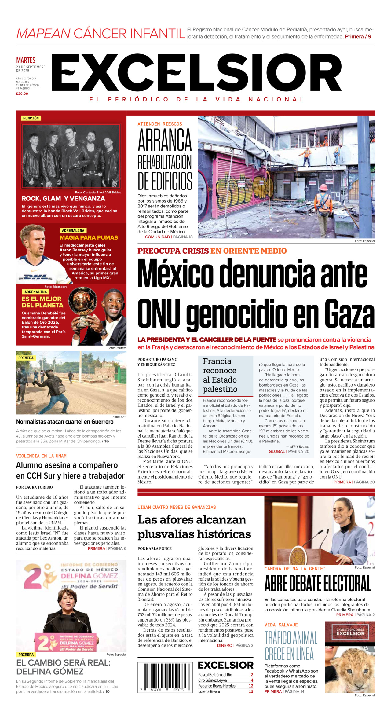 Excelsior, edición del martes 23 de septiembre de 2025