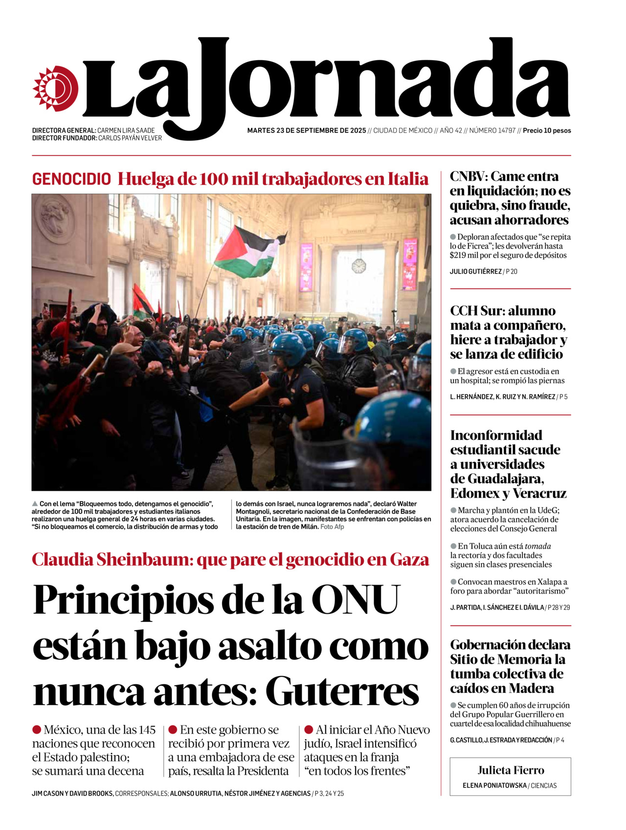 La Jornada, edición del martes 23 de septiembre de 2025