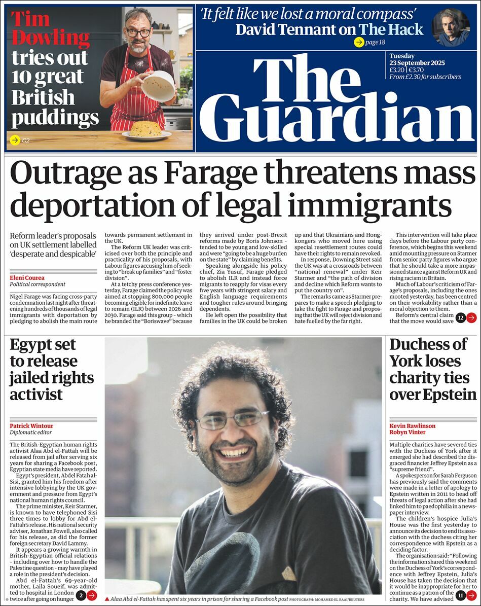 The Guardian, edición del martes 23 de septiembre de 2025