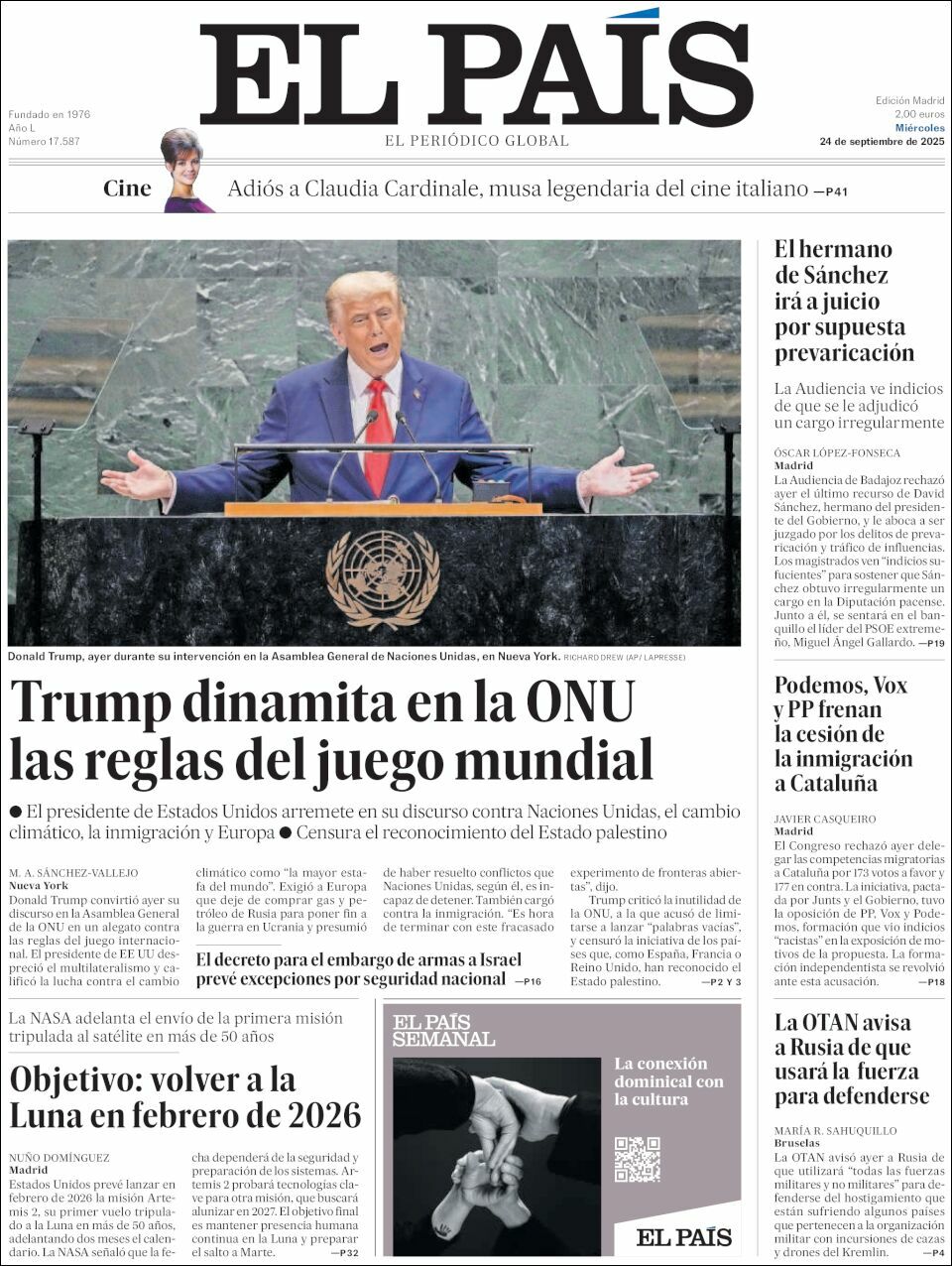 El País, edición del miércoles 24 de septiembre de 2025