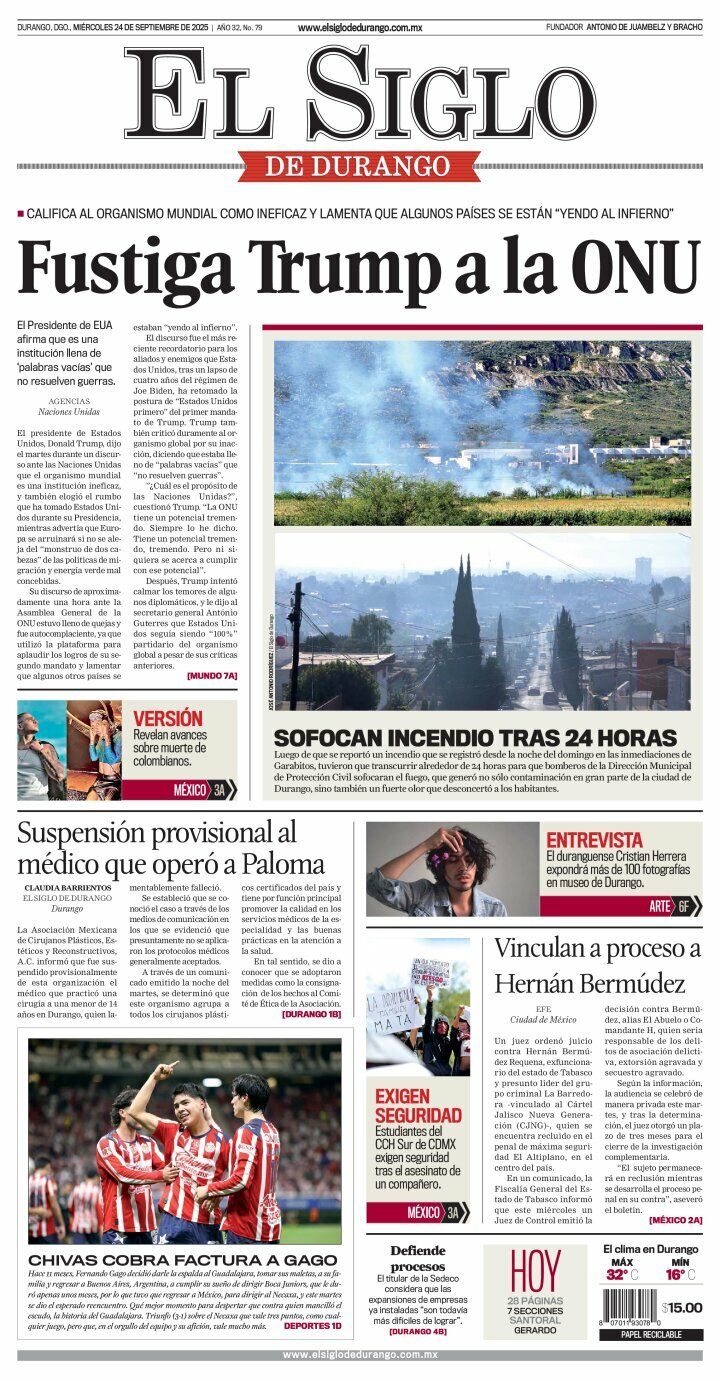 El Siglo de Durango, edición del miércoles 24 de septiembre de 2025