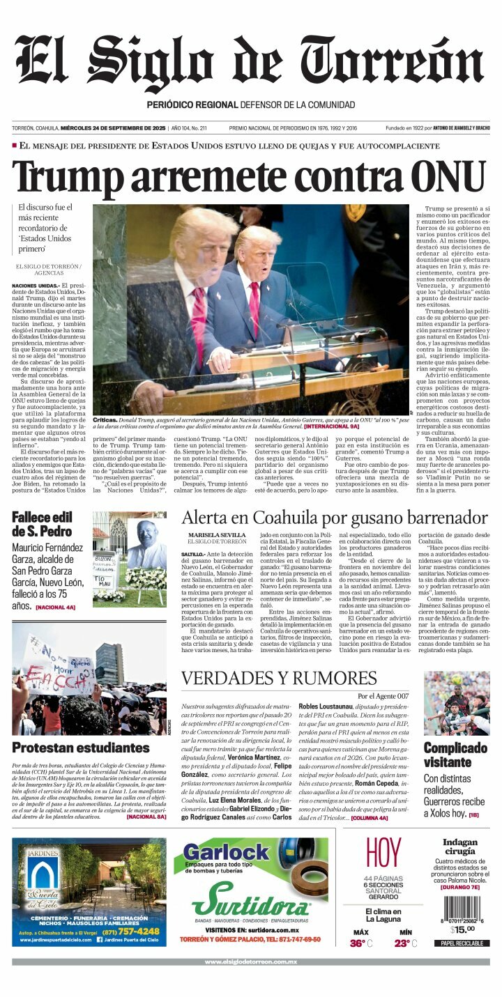 El Siglo de Torreón, edición del miércoles 24 de septiembre de 2025