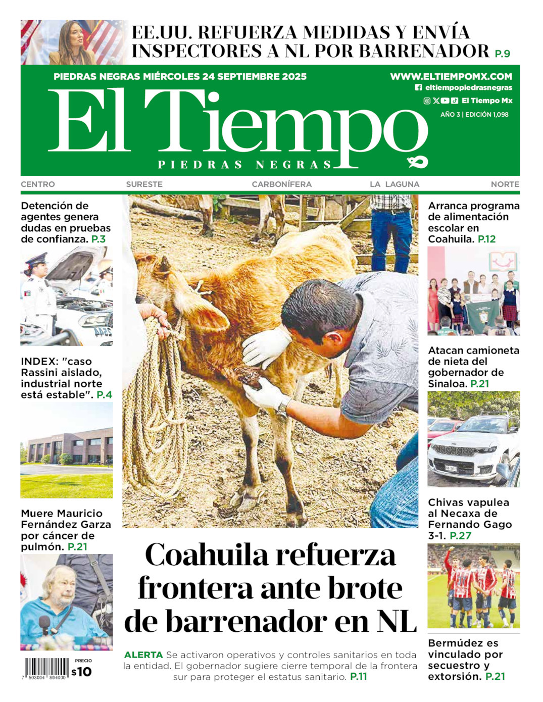 El Tiempo Piedras Negras, edición del miércoles 24 de septiembre de 2025