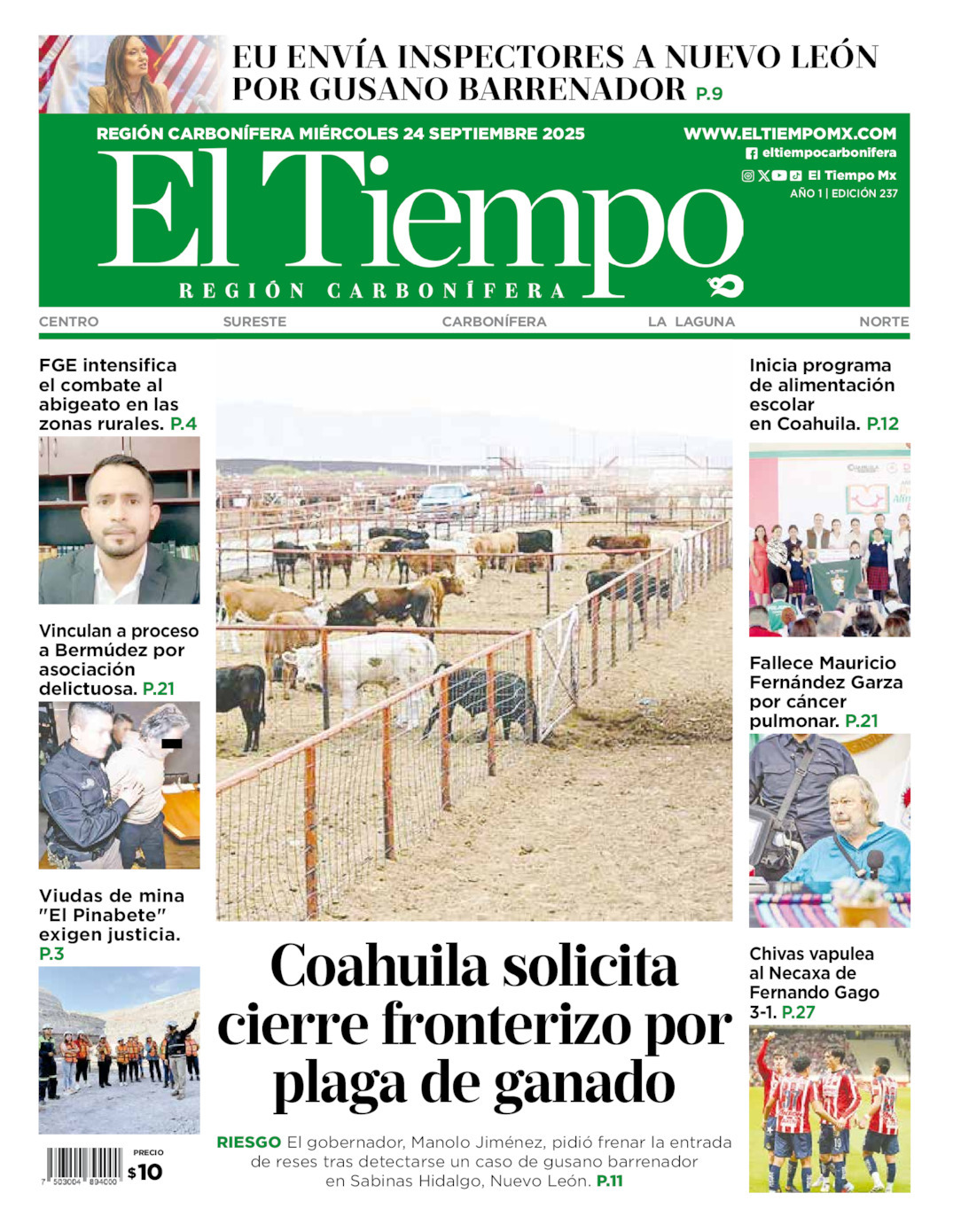 El Tiempo Región Carbonífera, edición del miércoles 24 de septiembre de 2025