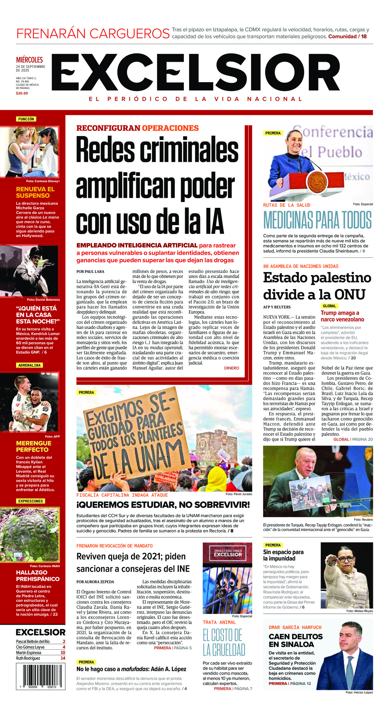 Excelsior, edición del miércoles 24 de septiembre de 2025