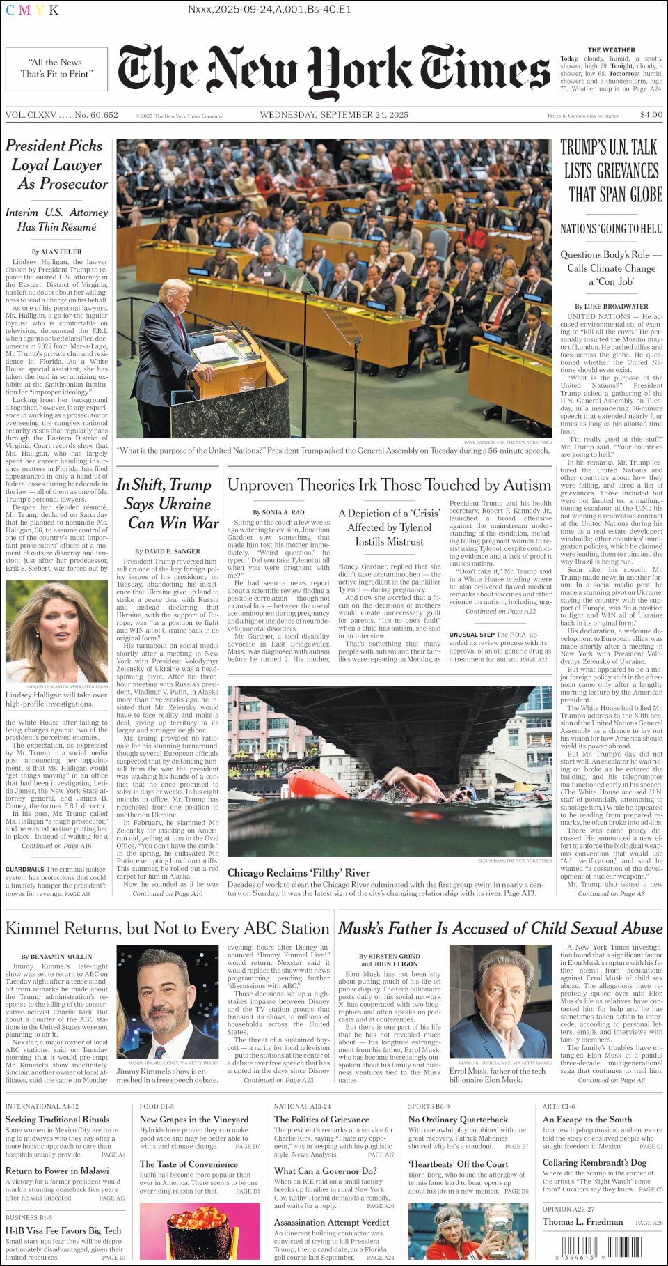 The New York Times, edición del miércoles 24 de septiembre de 2025