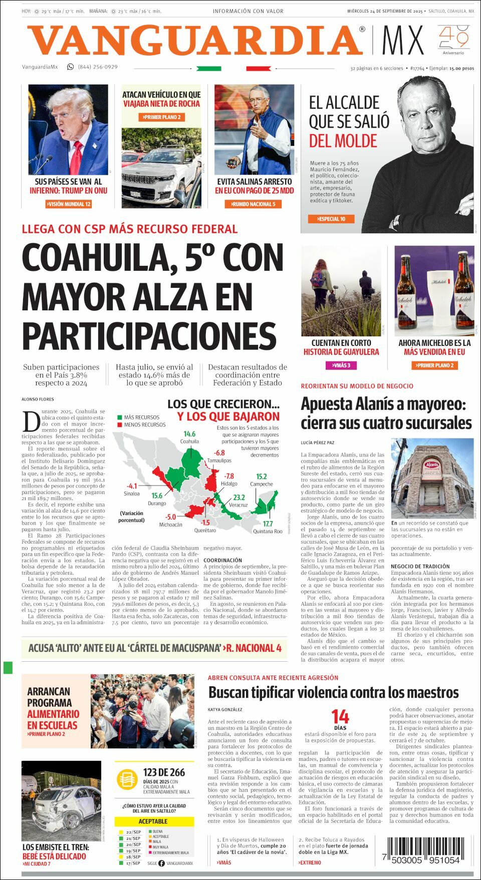Vanguardia, edición del miércoles 24 de septiembre de 2025