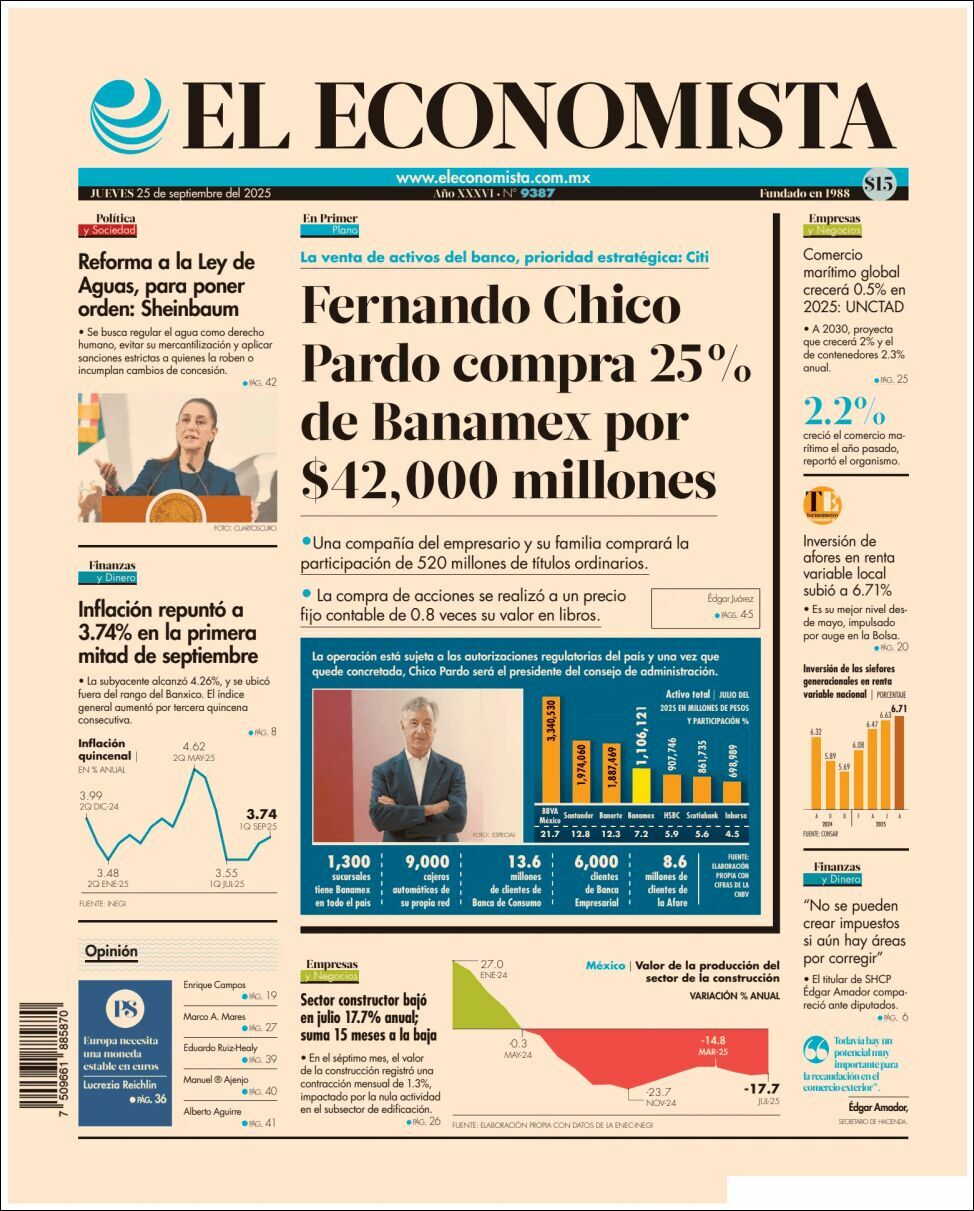El Economista, edición del jueves 25 de septiembre de 2025