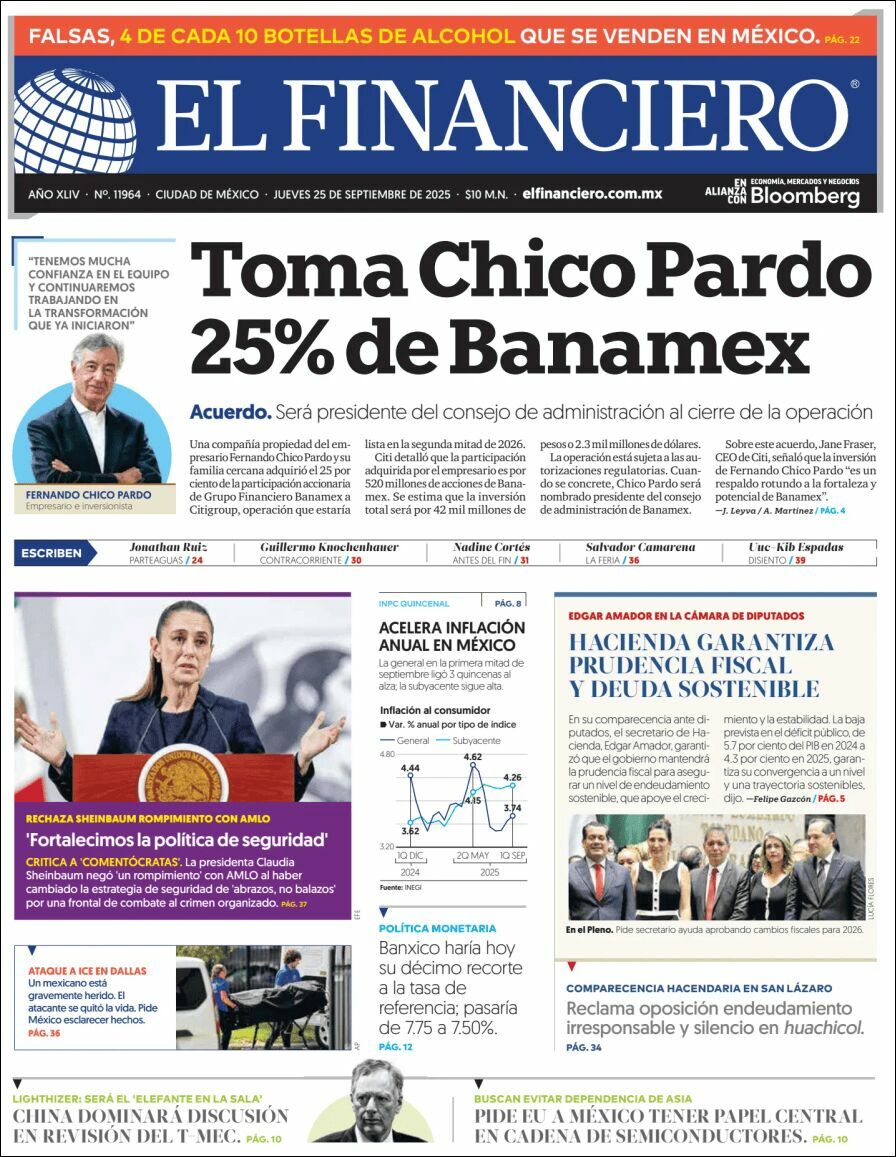El Financiero, edición del jueves 25 de septiembre de 2025