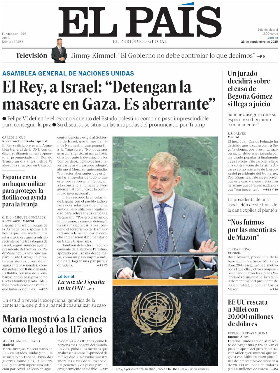 El País, edición del jueves 25 de septiembre de 2025