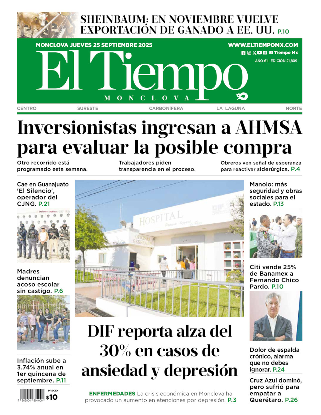 El Tiempo Monclova, edición del jueves 25 de septiembre de 2025