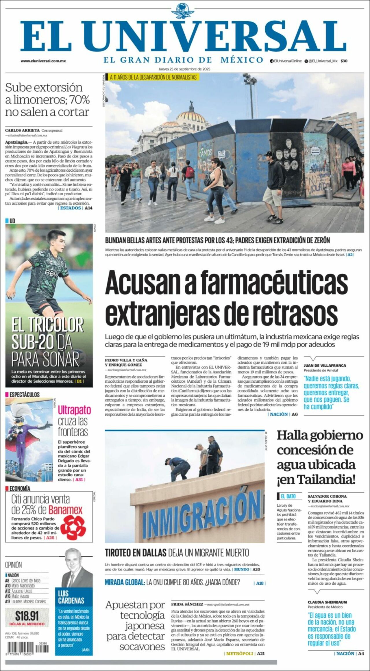 El Universal, edición del jueves 25 de septiembre de 2025