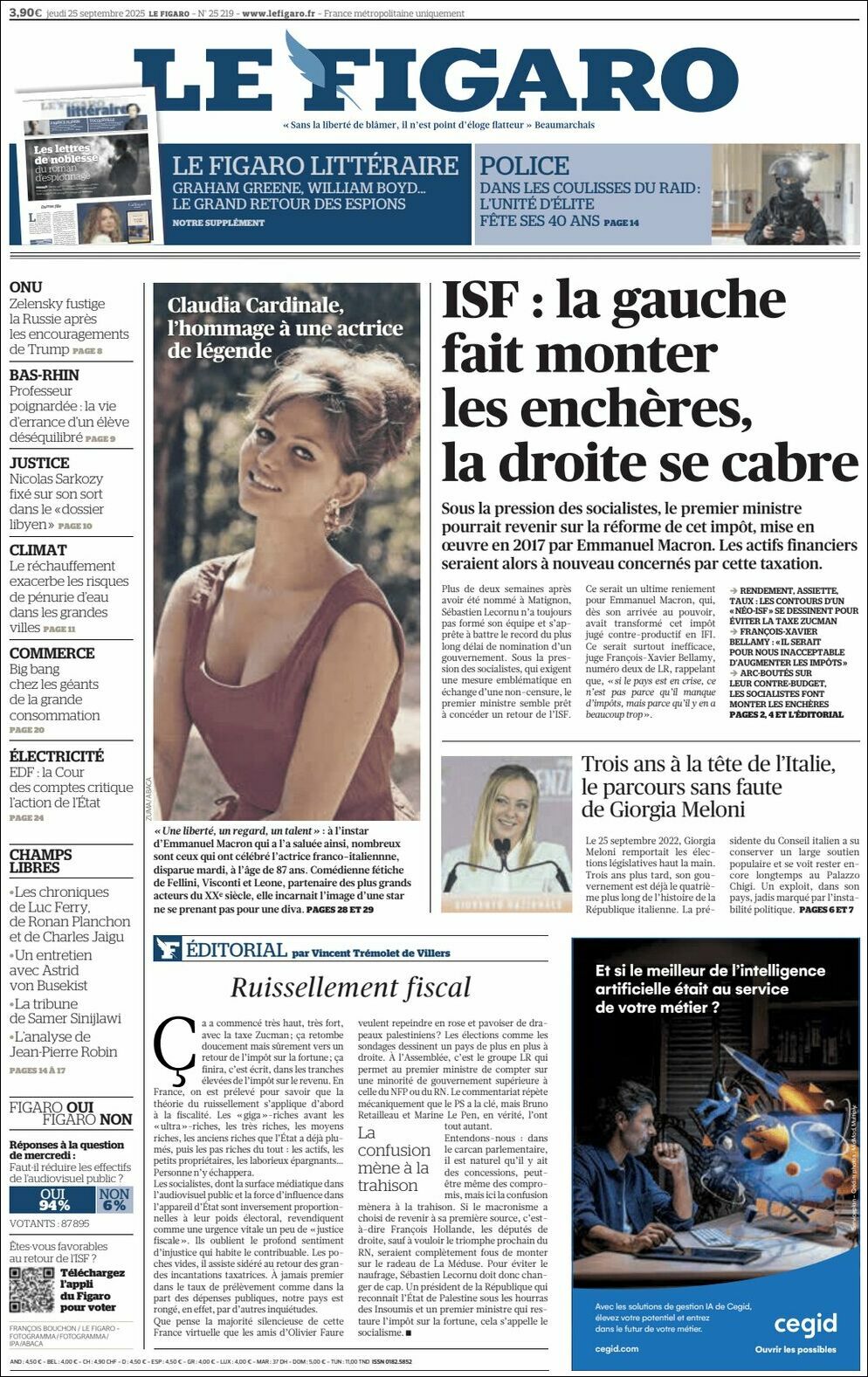 Le Figaro, edición del jueves 25 de septiembre de 2025