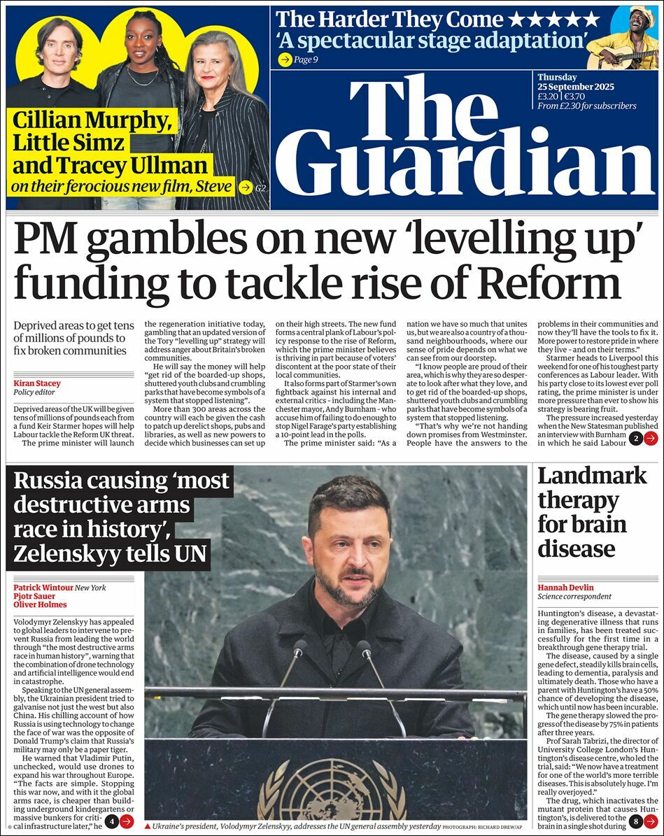 The Guardian, edición del jueves 25 de septiembre de 2025