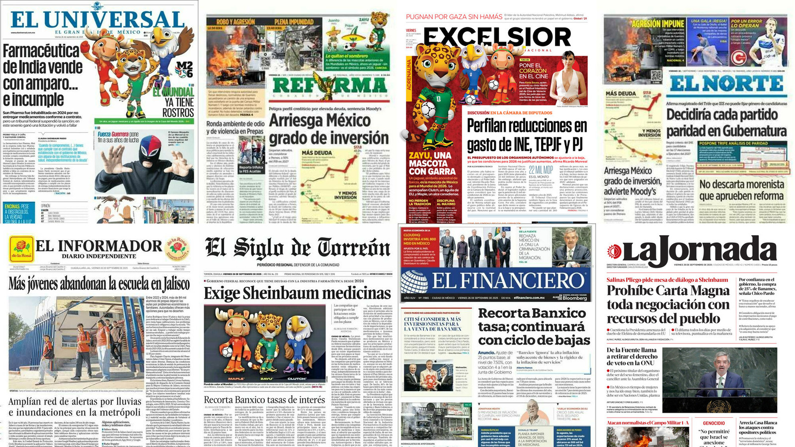 Portadas de periódicos impresos más importantes de México hoy