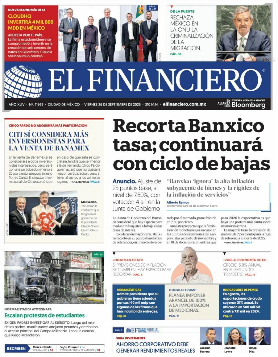 El Financiero, edición del viernes 26 de septiembre de 2025