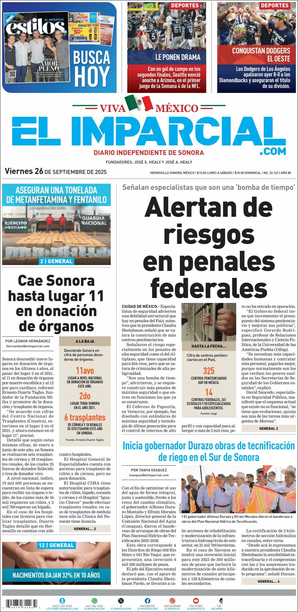 El Imparcial, edición del viernes 26 de septiembre de 2025