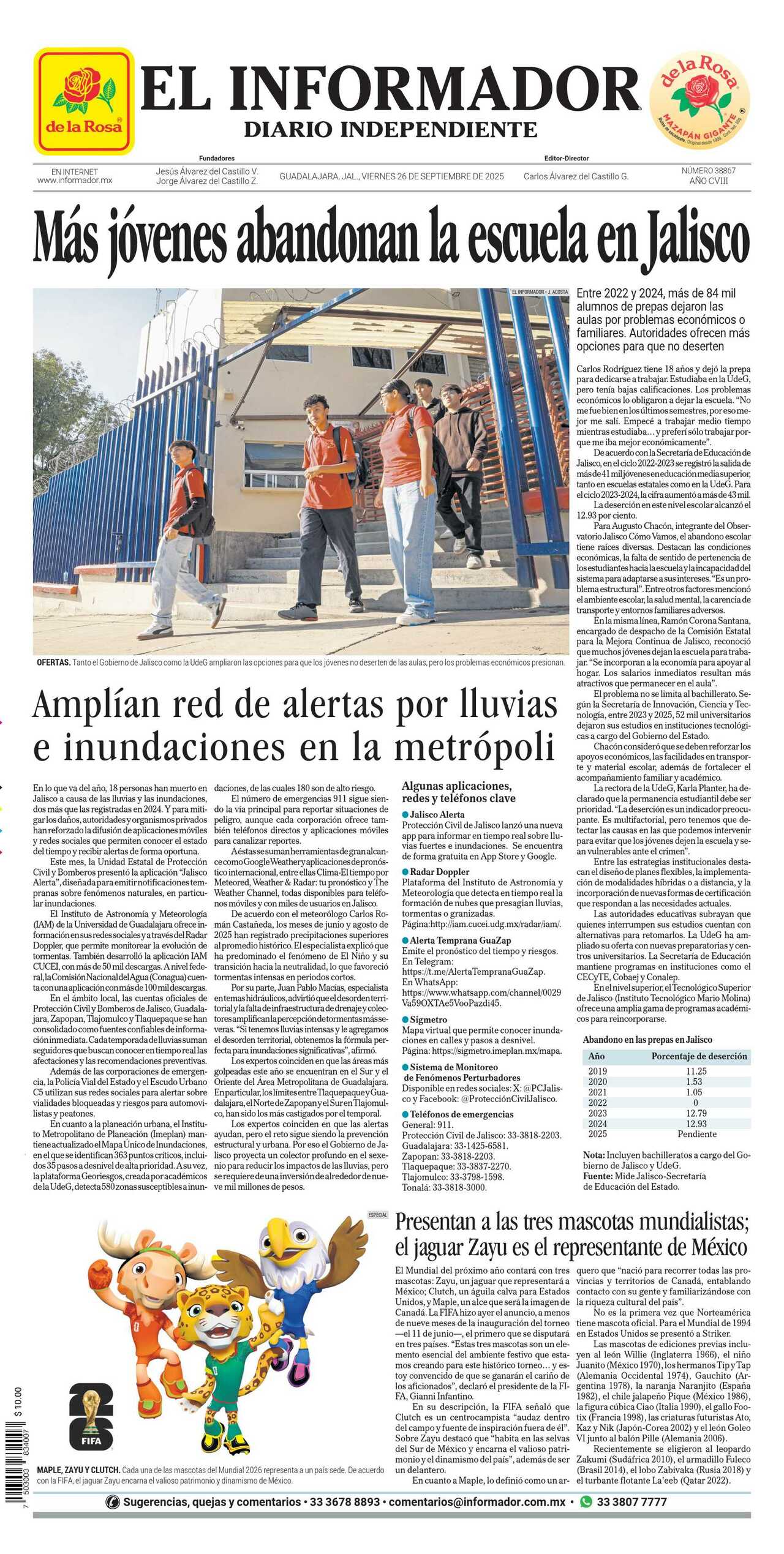 El Informador, edición del viernes 26 de septiembre de 2025