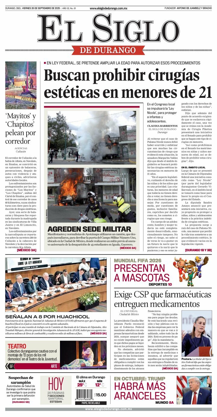 El Siglo de Durango, edición del viernes 26 de septiembre de 2025