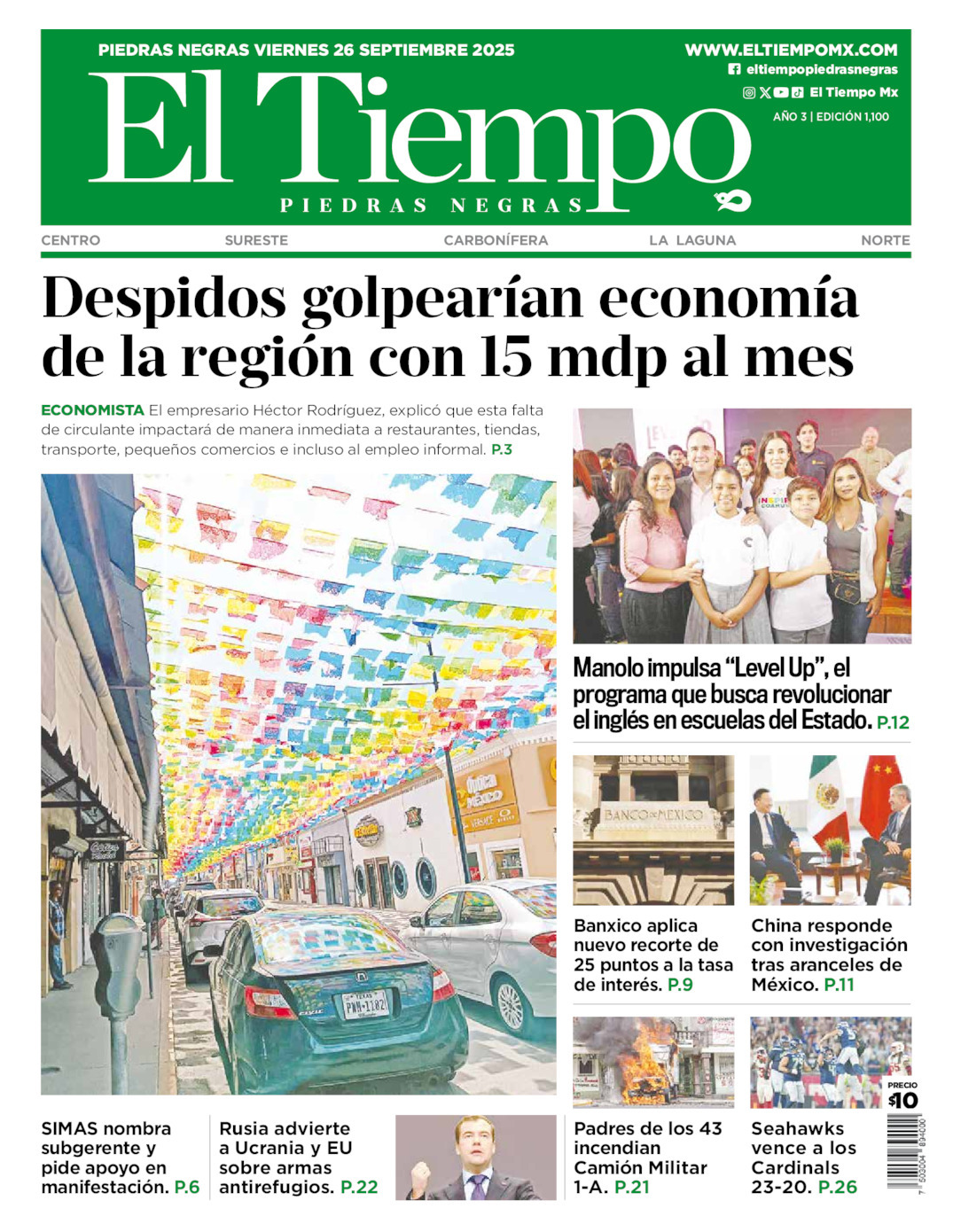 El Tiempo Piedras Negras, edición del viernes 26 de septiembre de 2025