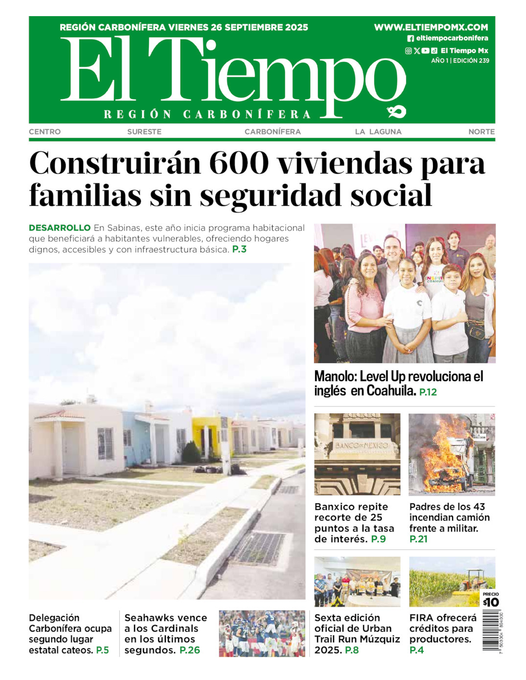El Tiempo Región Carbonífera, edición del viernes 26 de septiembre de 2025