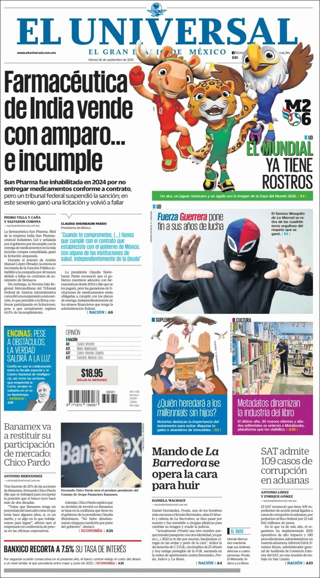 El Universal, edición del viernes 26 de septiembre de 2025