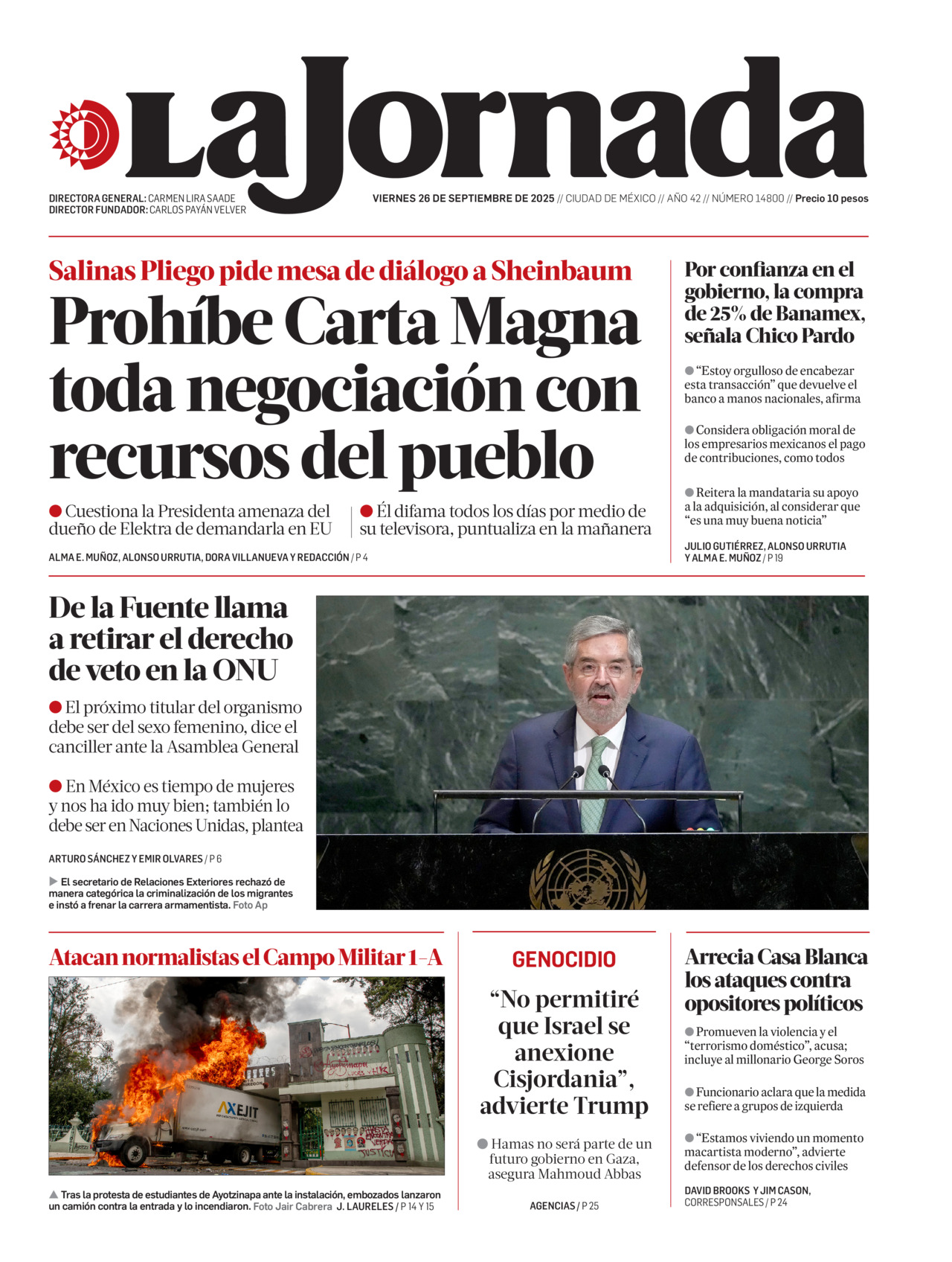 La Jornada, edición del viernes 26 de septiembre de 2025