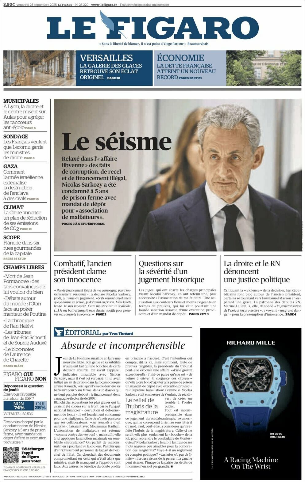Le Figaro, edición del viernes 26 de septiembre de 2025