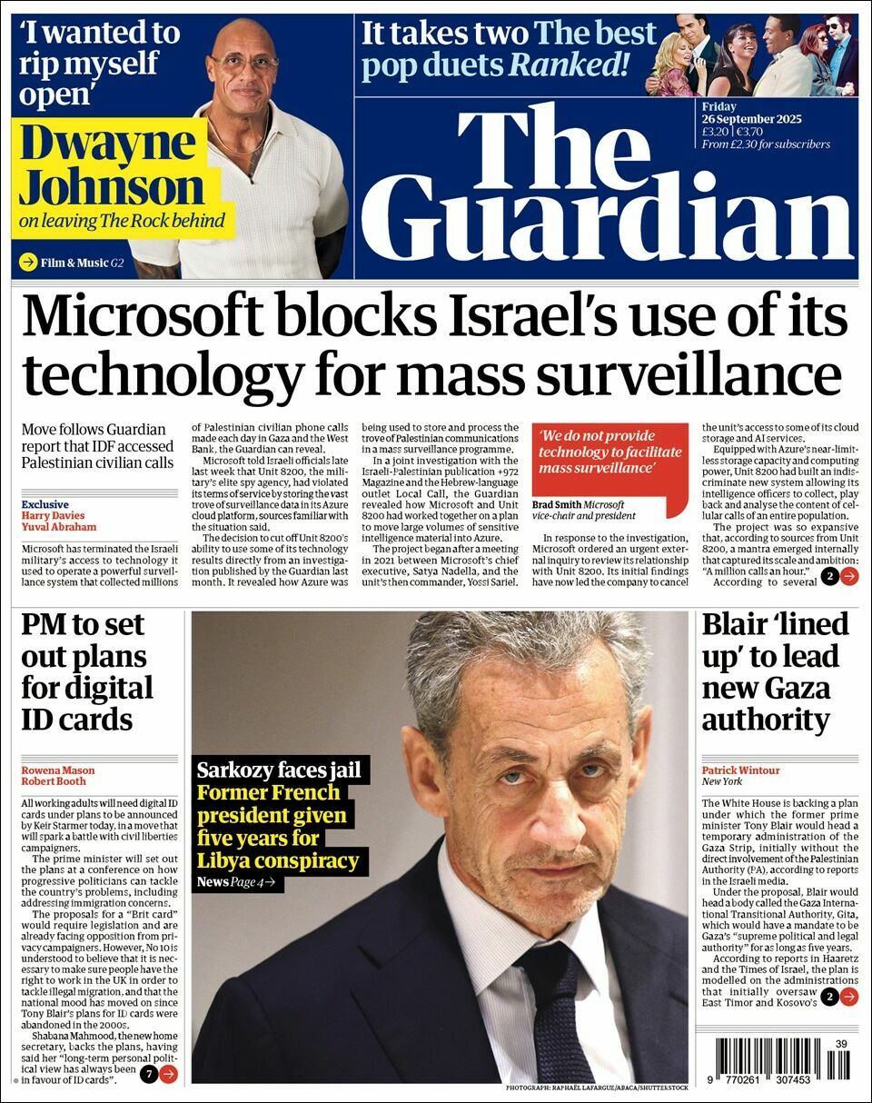 The Guardian, edición del viernes 26 de septiembre de 2025
