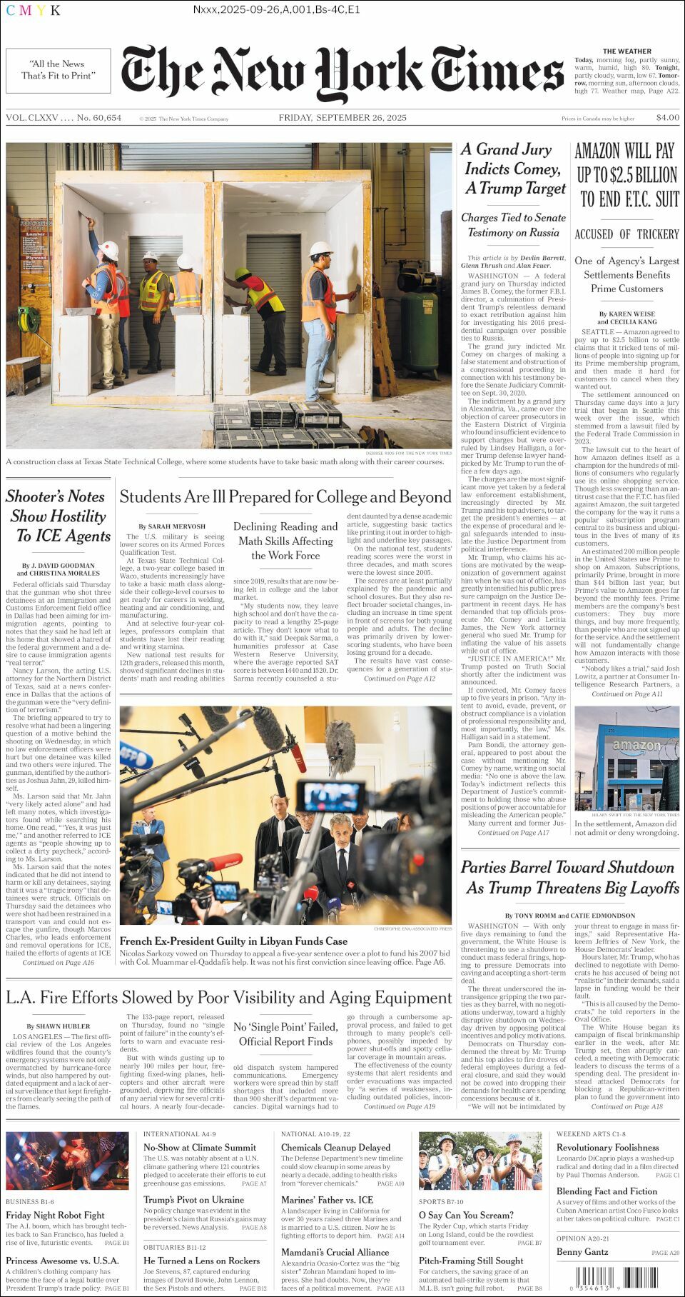 The New York Times, edición del viernes 26 de septiembre de 2025
