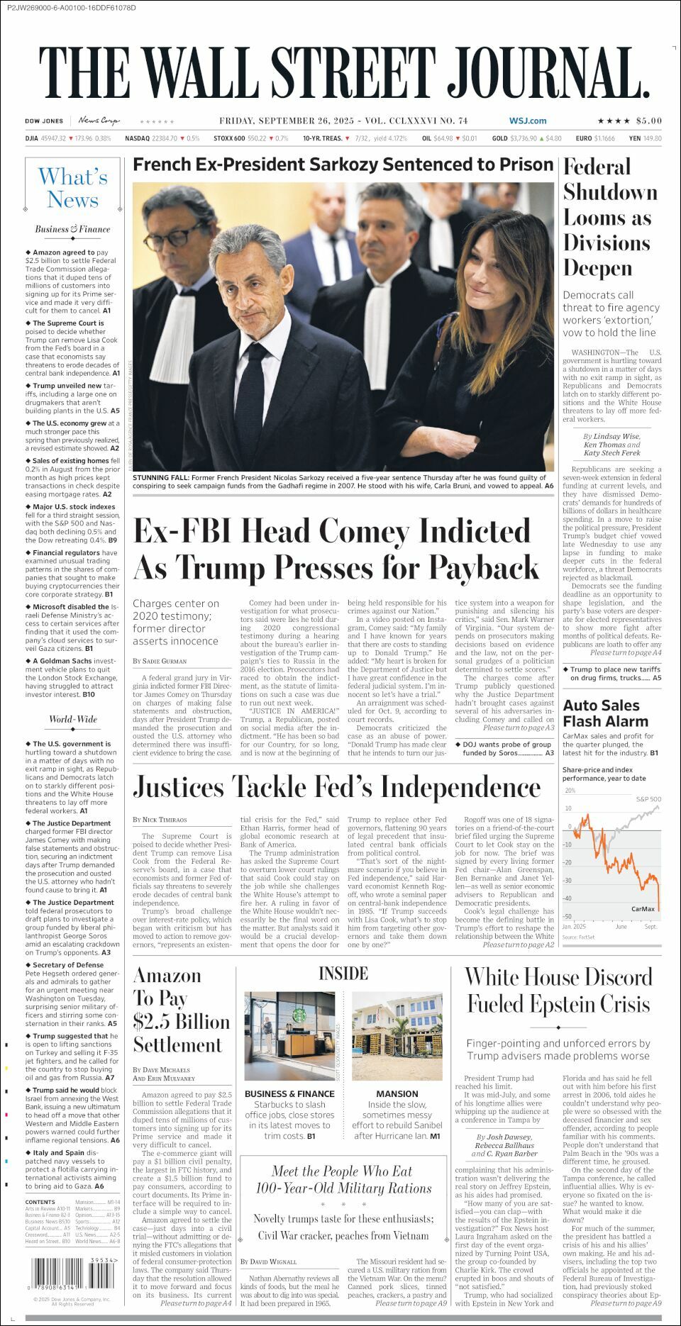 The Wall Street Journal, edición del viernes 26 de septiembre de 2025