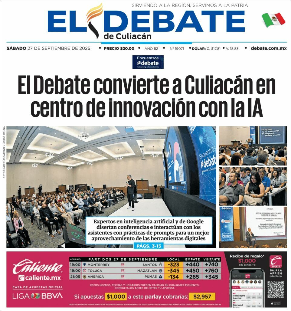 El Debate Culiacán, edición del sábado 27 de septiembre de 2025