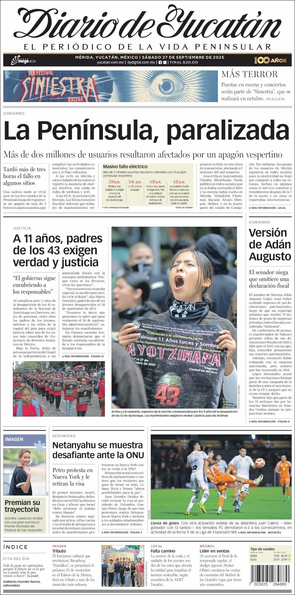 El Diario de Yucatán, edición del sábado 27 de septiembre de 2025