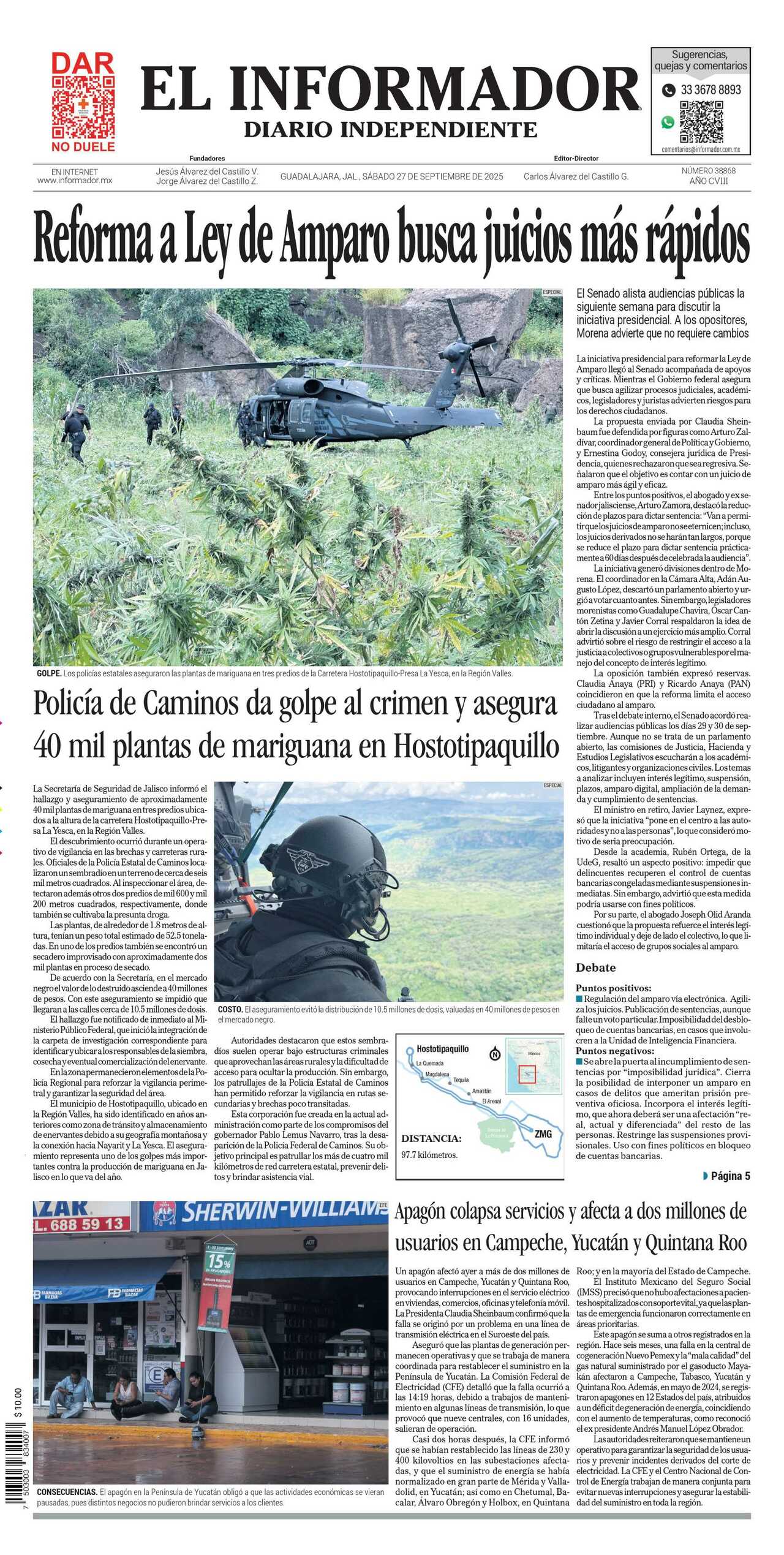 El Informador, edición del sábado 27 de septiembre de 2025